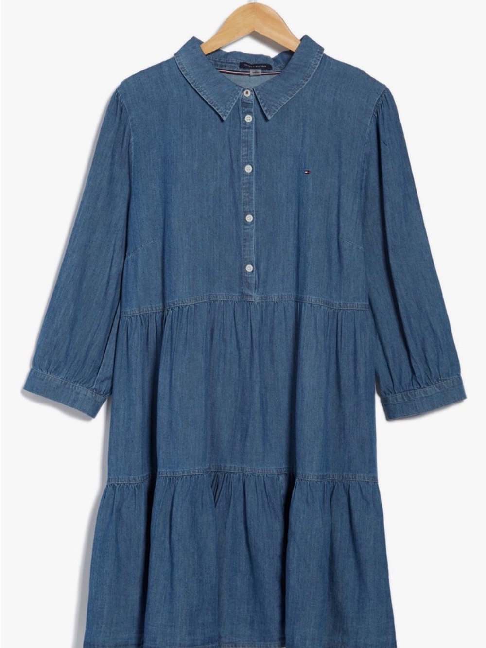 Tommy Hilfiger Denim Tiered Button-Front Dress in Blue